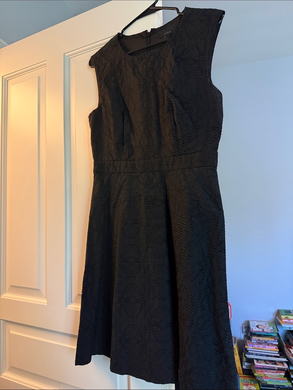 J. Crew Black Textured Sleeveless Fit-and-Flare Dress